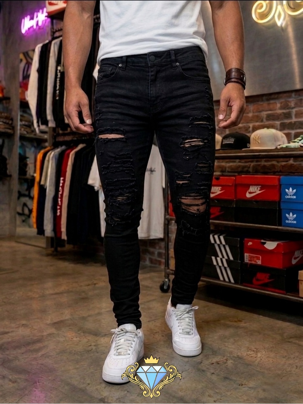 Jaded London Mens Black Heavily Distressed Super Skinny Jeans Size 32